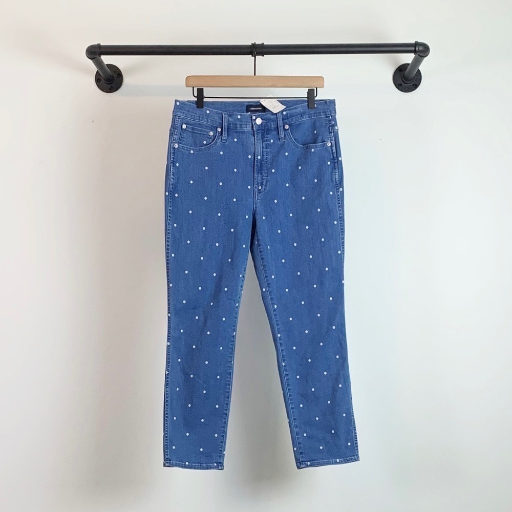 NWT J. Crew Vintage Straight High Rise Jeans In Scattered Dots Blue/White - Picture 5 of 9